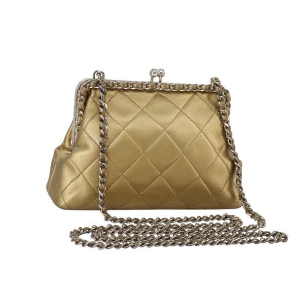 CHANEL Chain Shoulder Bag Lamb Skin Gold CC - Picture 1 of 16